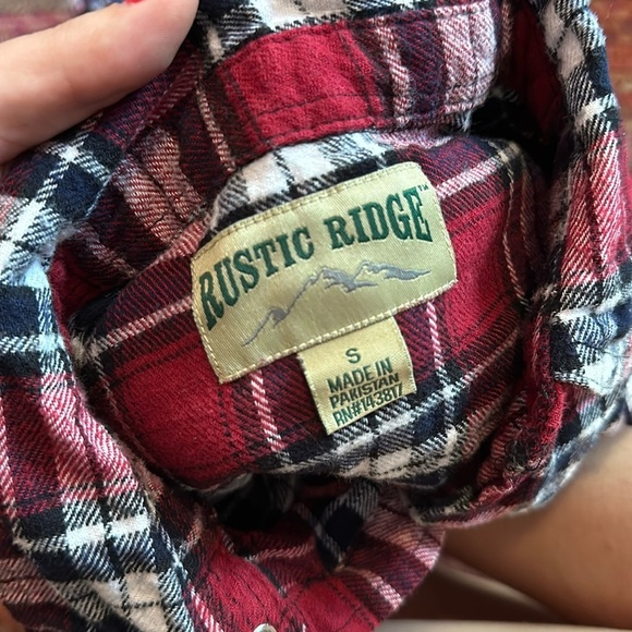 RED RUSTIC RIDGE OUTDOOR PLAID FLANNEL PEARL SNAP LONG SLEEVE - Picture 2 of 4